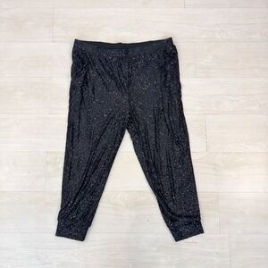 Cable Gauge Black Sequin Jogger Pants Women's Size 2x Sparkle Party Casual